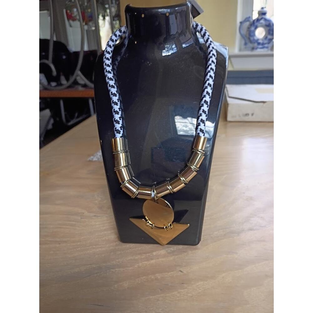 INC International Gold Tone Bead and Rope Geometric Pendant Necklace